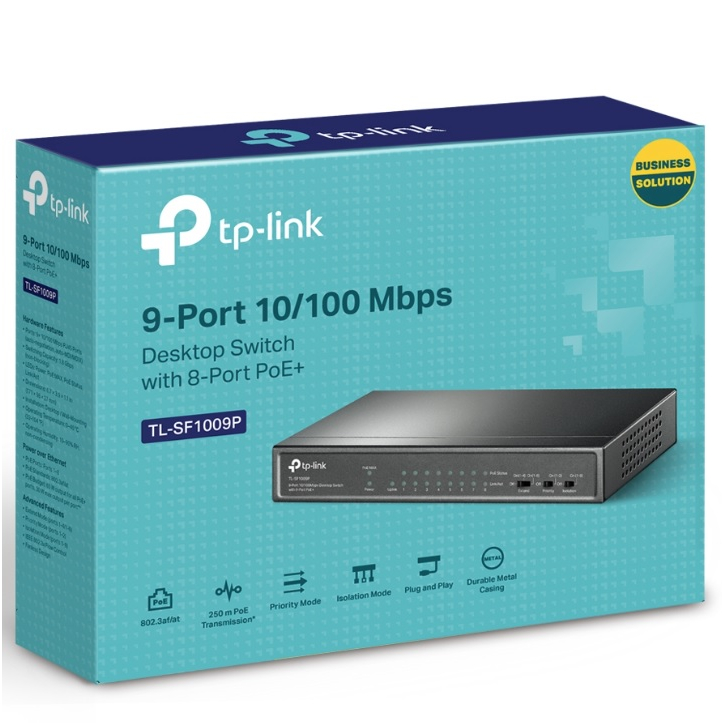 PoE SWITCH 9 P0RT, 8PORT POE กำลังไฟ 65W/ช่อง รวมกันสูงสุด 65W ; TP-LINK / TL-SF1009P