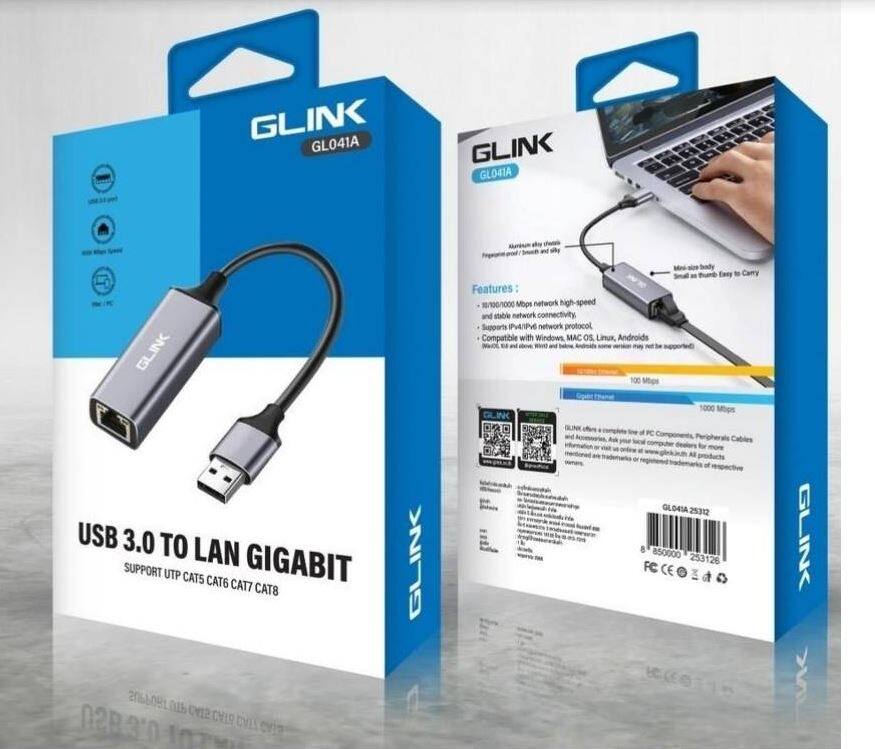 3.0 USB TO LAN(USB 3.0 TO RJ45 10/100/1000) ; GLINK / 25312 / GL-041A (เดิม GL015)