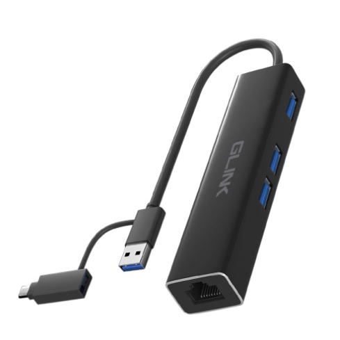 3.0 USB / TYPE-C HUB TO LAN, 4 IN 1(USB 3.0 TO RJ45 10/100/1000) ; GLINK / 24739 / GL-034
