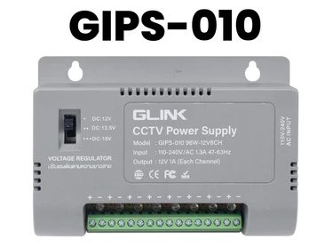 SWITCHING POWER SUPPLY 8 PORT 12VDC 8A 96W ใช้สำหรับกล้องวงจรปิด ; GLINK / 26484 / GIPS-010