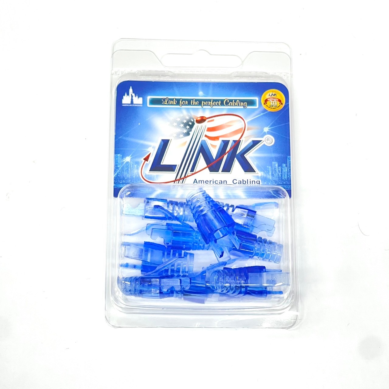 บูทสีหัวRJ45 CAT6 มีล๊อค สีน้ำเงินใส ; LINK / US-6624A
