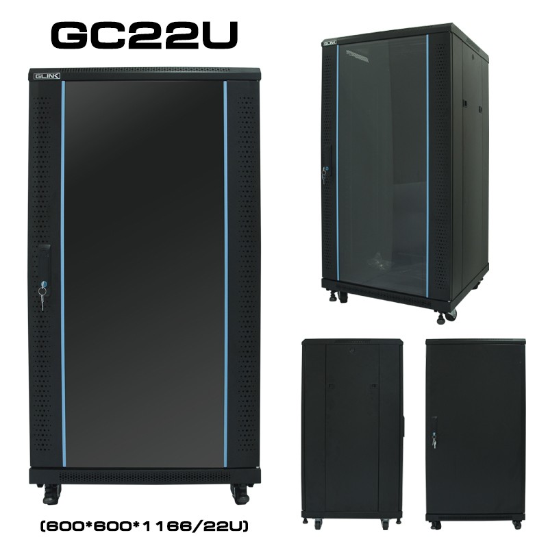 ตู้RACK ตั้งพื้นมีล้อ 22U ลึก 60 CM. / 60 X 60 X 116.6 CM. สีดำ ; GLINK / 18933 / GC22U(60CM)