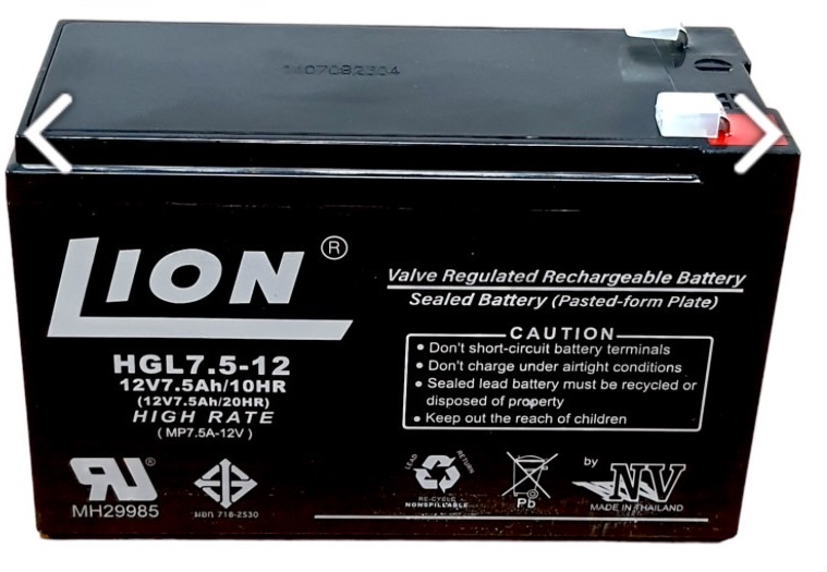 แบตเตอรี่แห้ง 12V. 7.5AH. ; LION / HGL7.5-12