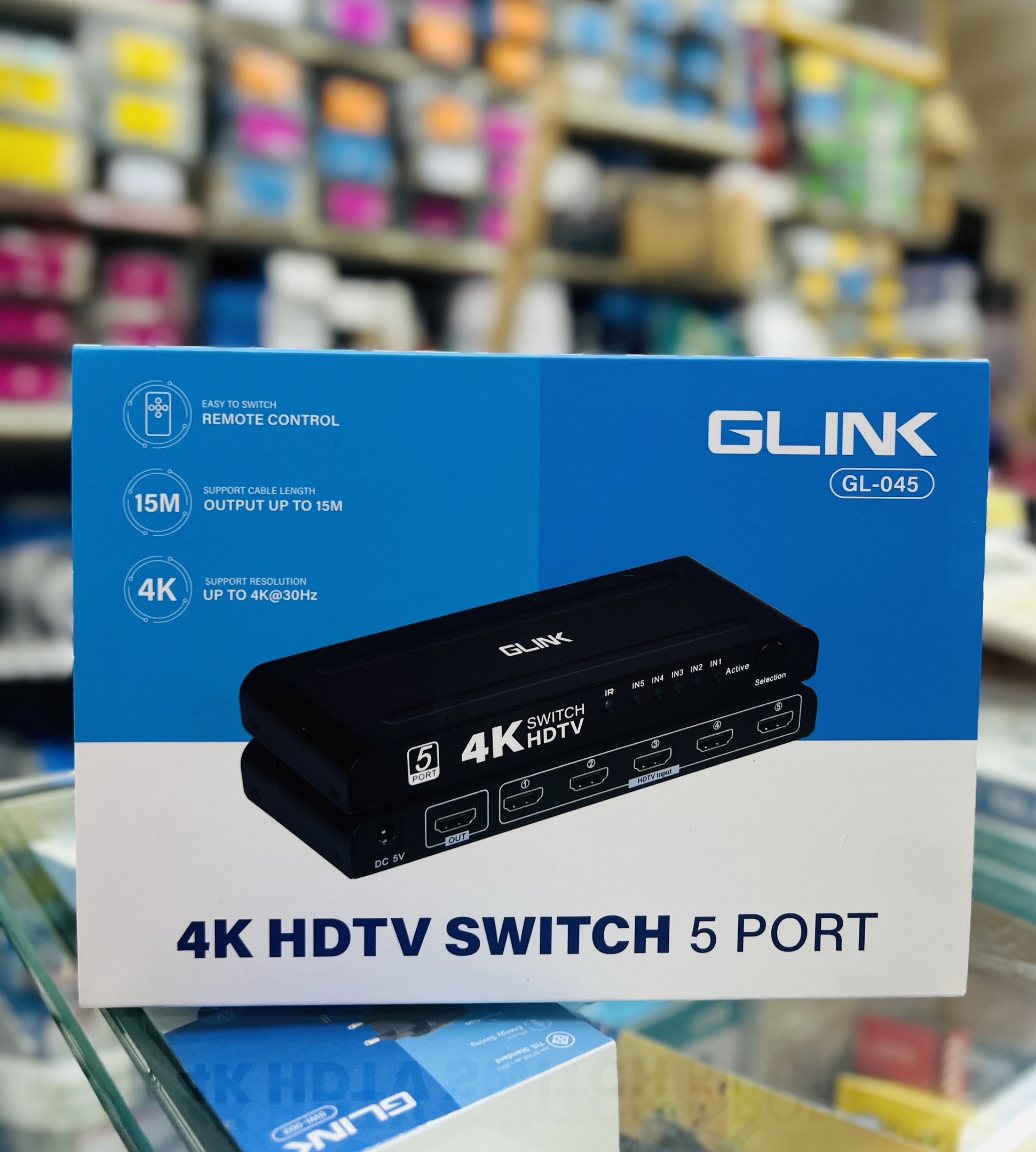 HDMI SELECTOR เข้า5 ออก1 / พร้อมAdapter+Remote ; GLINK / 24968 / GL045