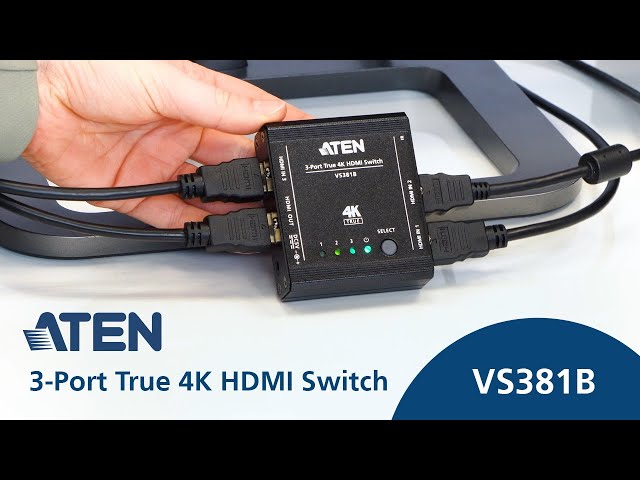 HDMI SELECTOR เข้า3 ออก1 / ตัวเล็ก+รีโมท, ไม่ใช้ไฟเลี้ยง ; ATEN / VS381B