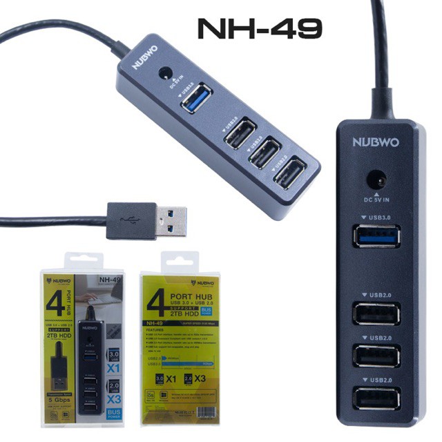 3.0 USB HUB 4PORT สีดำ ; NUBWO / 18001 / NH-49 BLACK