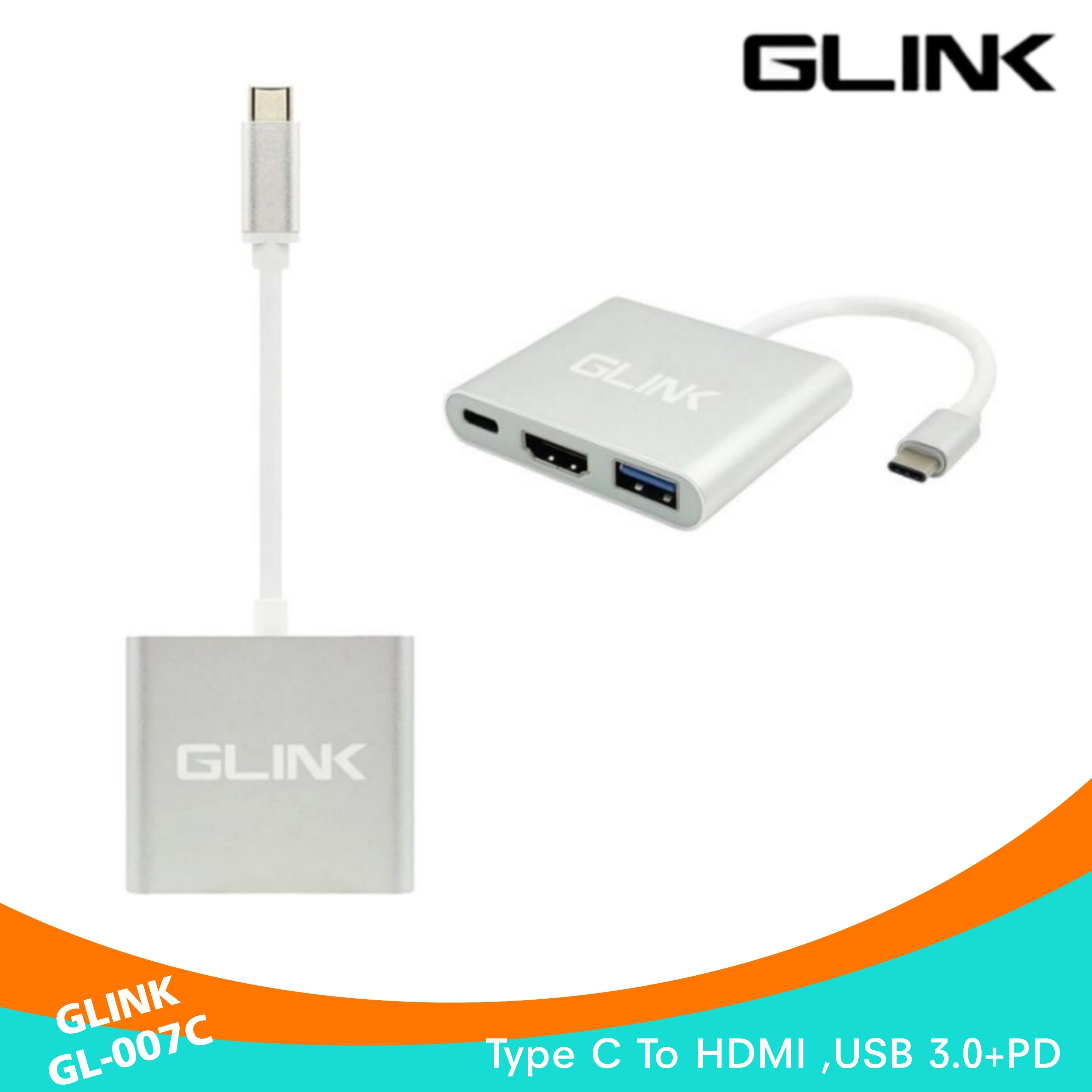 ตัวแปลง USB-C TO HDMI+USB3.0+PD ; GLINK / 19635 / GL007C