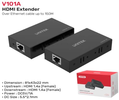 HDMI EXTENDER OVER CAT6 UP TO 150M. ; UNITEK / 19666 / V101A