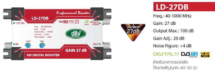 บูสเตอร์UHF 40-90 จุด (ขยายสัญญาณทีวีดิจิตอล, BOOSTER DIGITAL TV) ; DBY / LD-24DB