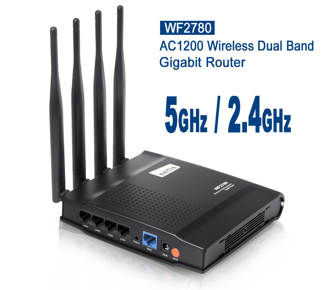 AC1200 WIRELESS DUAL BAND ROUTER ACCESS POINT, REPEATER WISP, 4 เสา 5 dBi ; NETIS / WF2780